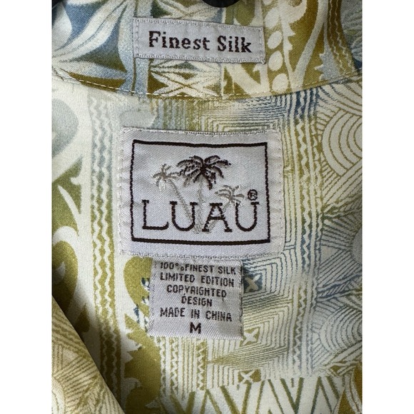 LUAU Medium Silk Shirt Limited Edition Hawaiian Aloha Short Sleeve‎ Green Blue - Picture 3 of 7
